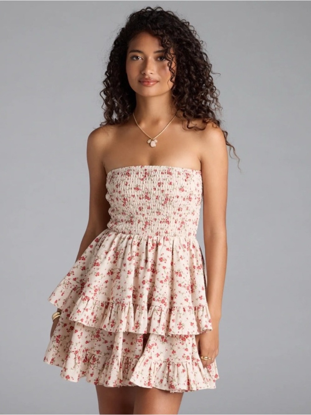 Windsor Cream Floral Strapless Mini Dress